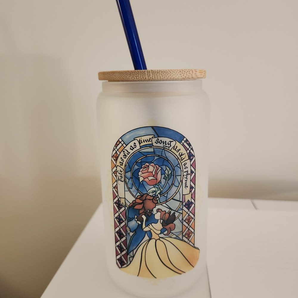 Frosted Glass Tumbler with Bamboo Lid and Straw